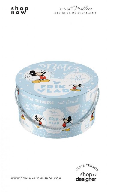 Cutie albastra cu Mickey Mouse inspirata din desene animate pentru botez baieti 3